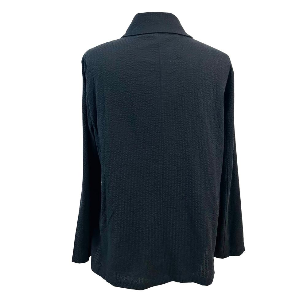 Eileen Fisher Black Organic Cotton Ripple Blazer Open Front Jacket M - Picture 3 of 12